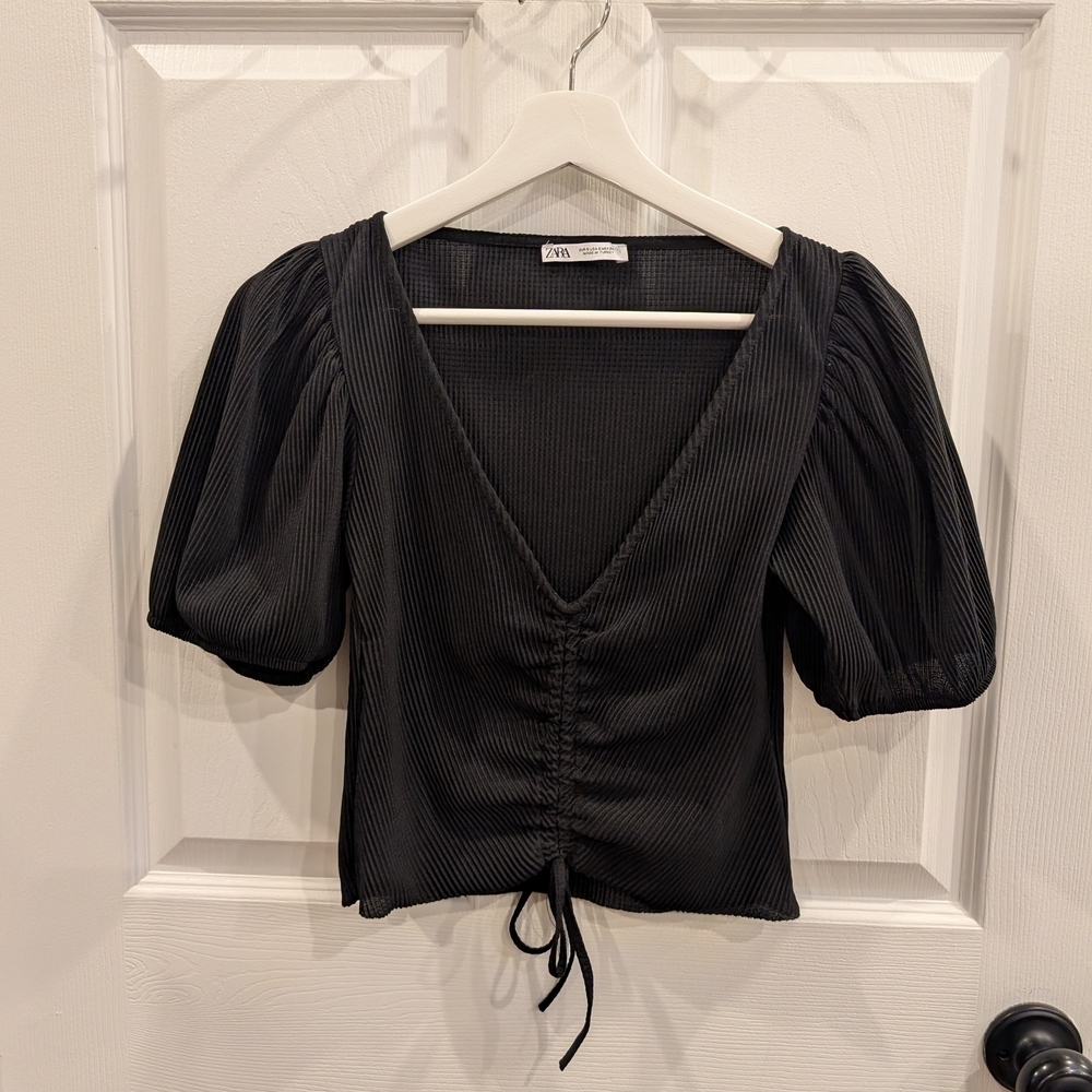 Zara Black Ruched Crop Top - Picture 2 of 9